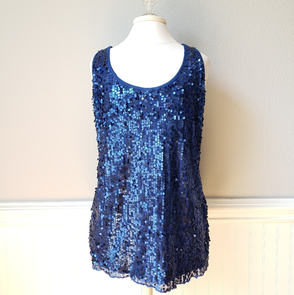 Blue sequin tank top